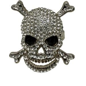 Tahari Home Skull Napkin Rings Set 8 Rhinestone Bling Halloween Decor